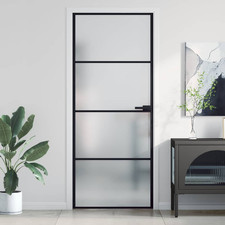 Interior Door Slim Black Matt 83x201.5cm Aluminium Frame Modern Tempered Glass !