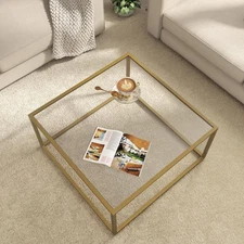 Glass Coffee Table Modern Coffee Tables for Living Room Square Minimalist Cen...
