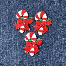 3-Pack Candy Cane Applique Patch - Embroidered Christmas Badge 1.75" (Iron On)