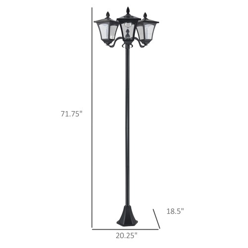 72" Outdoor Solar Light Post, All-Weather, Triple Head Lamp, Driveway, Black - Picture 3 of 11