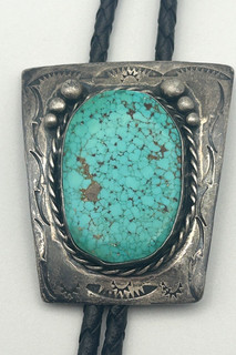 VTG Bennett Pat Pend C 31 Kingman Spiderweb Torquoise Sterling Silver Bolo Tie