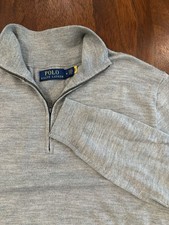 Polo Ralph Lauren Men's M Gray Mock Neck Knit Pullover Sweater 1/4 Zip
