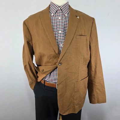 PJ Paul Jones Men's Sport Coat Blazer Two Button Brown Cotton Linen Size 2XL