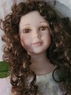 Vintage Large Porcelain Doll Sitting On a Swing Set. Hangable. Brown Hair, Dress — photo 2