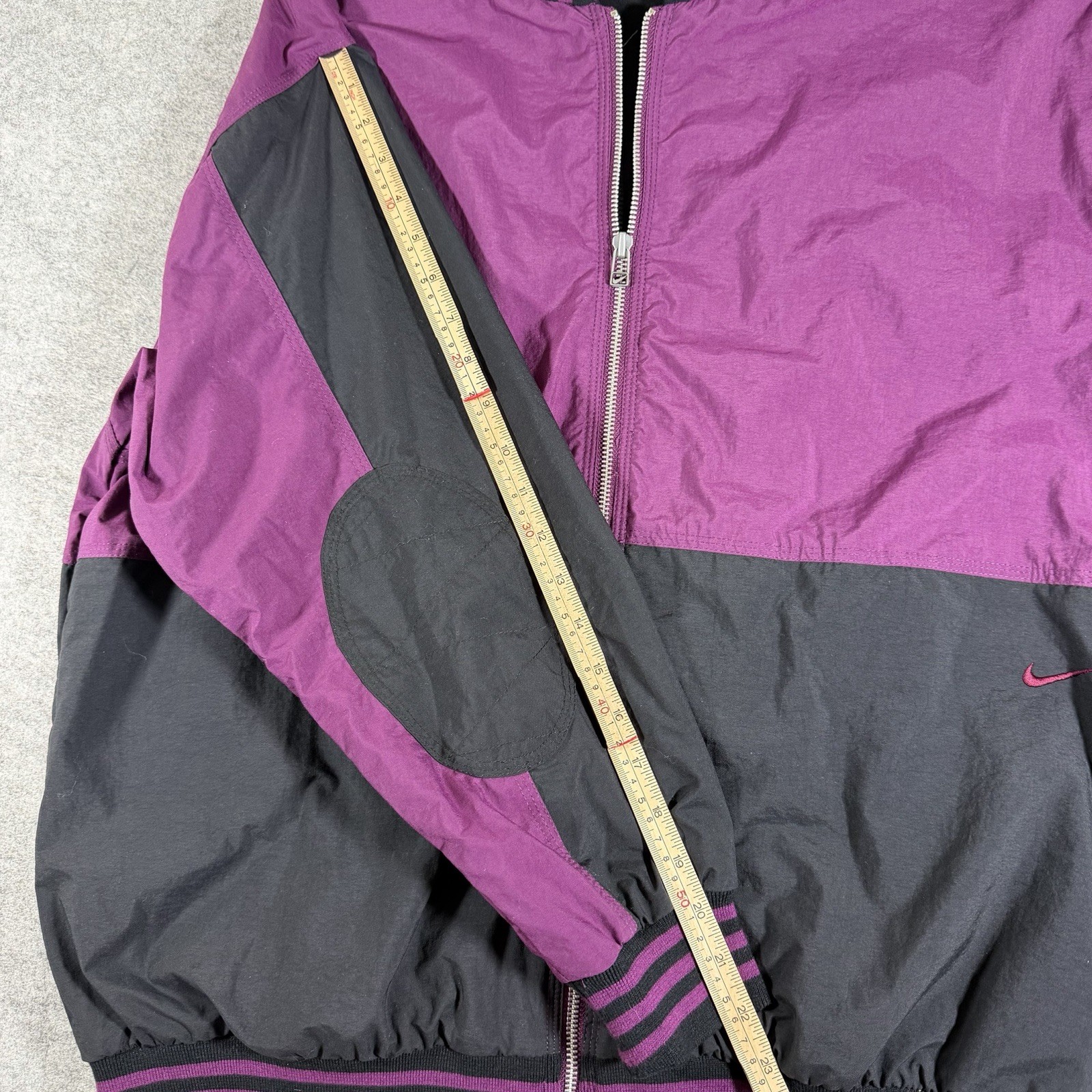 Vintage 90s Nike Bomber Jacket Mens L Purple Black Varsity Rare Full Zip Pouch thumbnail 7