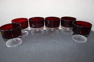 6 Glasschalen 70er Sektschale Dessertschale Rubinrot Luminarc France Vintage