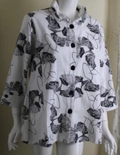 Parsley & Sage Sz L White Black Art-to-Wear Woven Jacket Blazer Funky Fun 