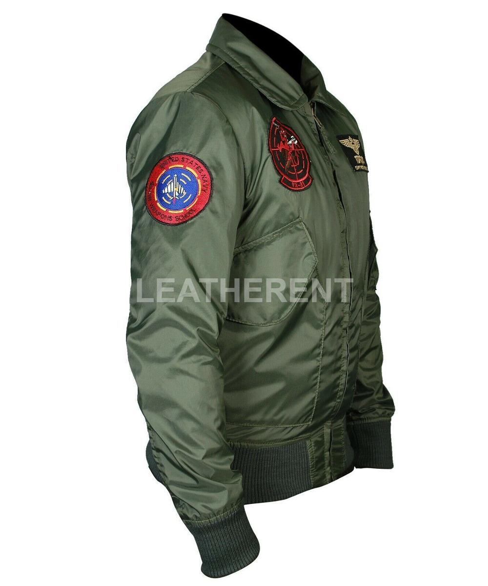 Pilot Top Gun Tom Cruise Men A2 Fighter Bomber Real Leather Jacket