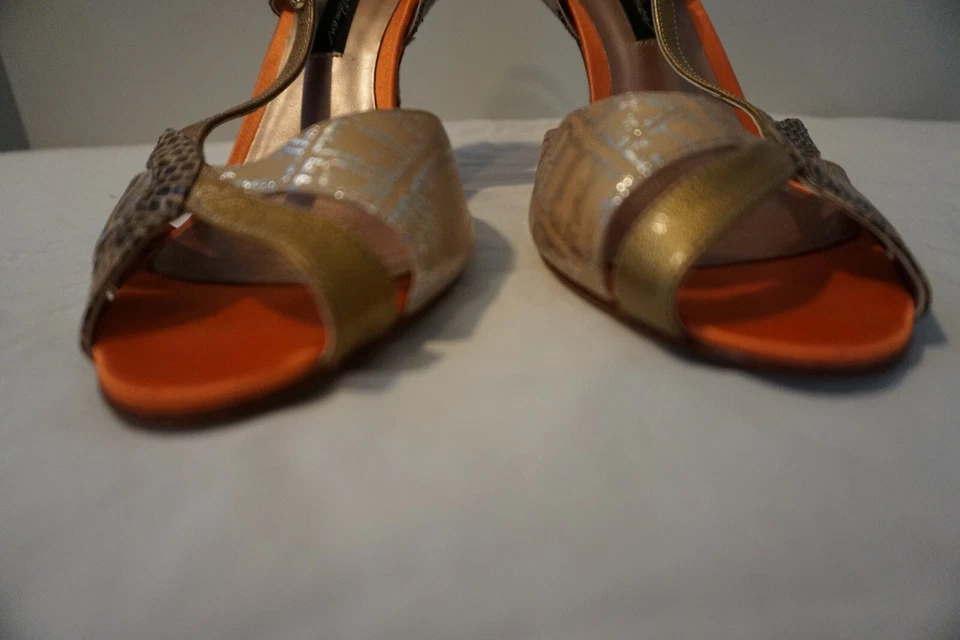 Tacones formales Beverly Feldman naranja y serpiente talla 9 usados una vez Foto 4 de 4
