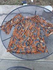 Honeyme Curvy Dress Brown Blue Cream Paisley No Size