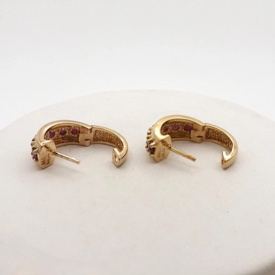 18K Gold Vermeil Sterling Silver Ruby Huggie Hoop Earrings Ross Simons - Image 3 of 4