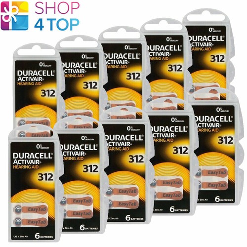 60 DURACELL ACTIVAIR 312 HEARING AID BATTERIES ZINC AIR 1.45V MERCURY