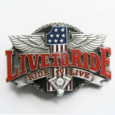 Live Ride Motorcycle Biker Enamel Metal Belt Buckle