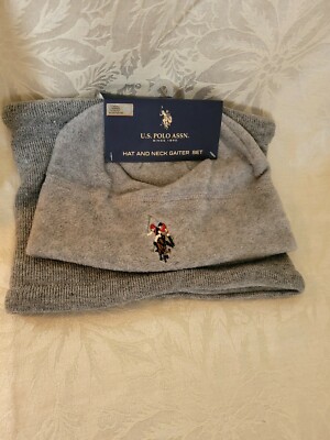 U.S. POLO ASSOCIATION 2Pc Gift SET MEN'S GRAY KNIT HAT & NECK GAITER  SET NEW 