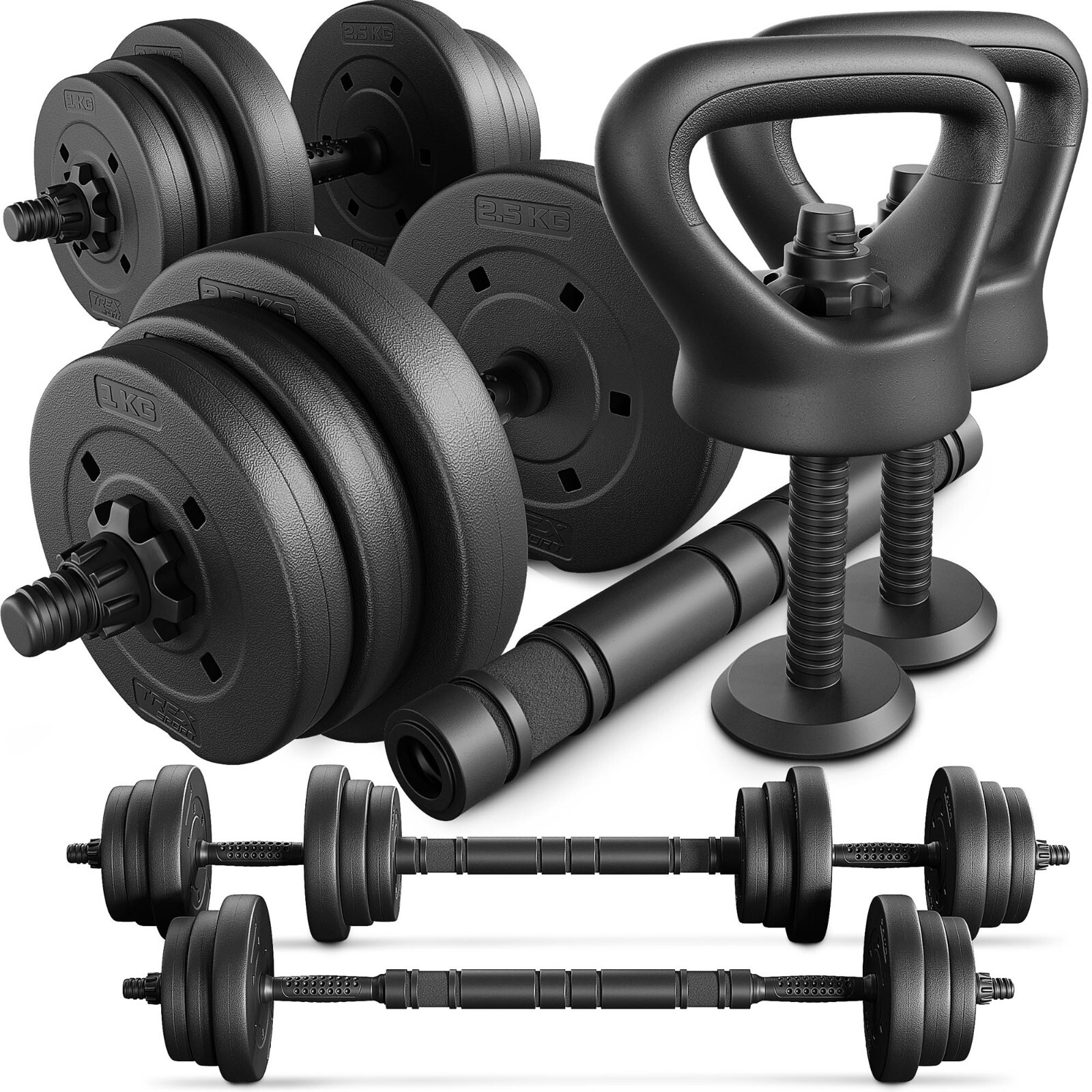 Hantelset 20kg 4in1 Kurzhanteln Langhantel Kettlebell Hanteln 2x10kg TREX SPORT