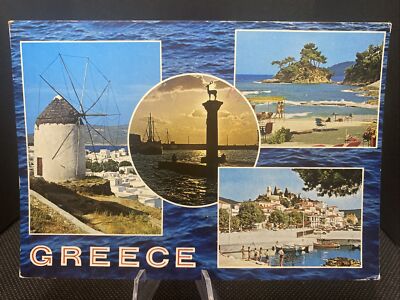 Postcard Greetings from Greece Windmill And Beach Views C14