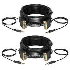 2 pcs 50FT SVGA Super VGA 3.5mm Aux Cable Audio Video Male to Male Monitor