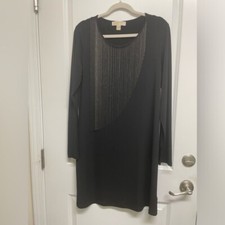 Michael Kors ladies black semi formal dress with silver chain fringe size Large