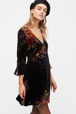 Free People "Time On Your Side"  floral Boho  mini dress Black  New with tag XS