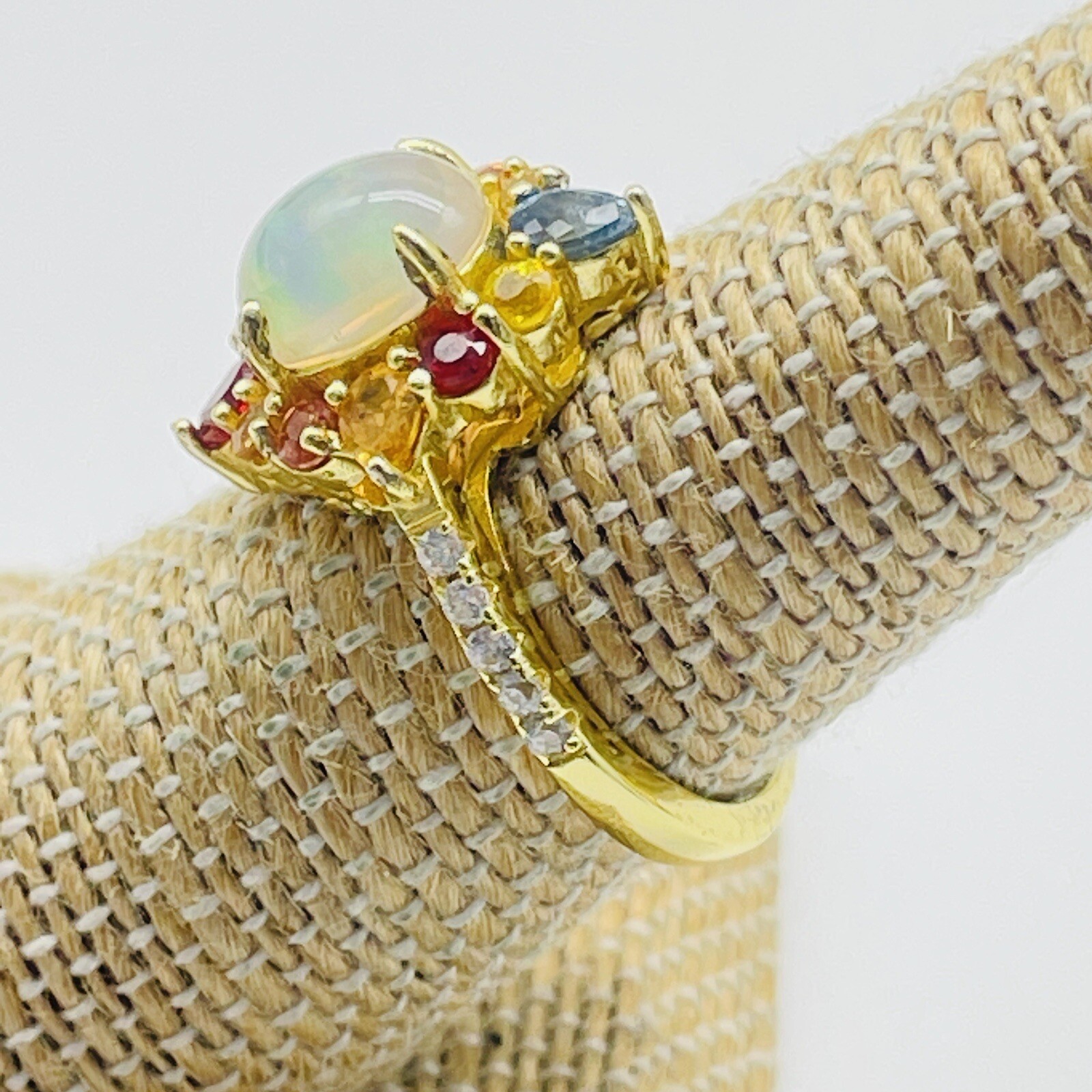 Opal Ring Sterling Silver Multicolor Gem Halo Sta… - image 6