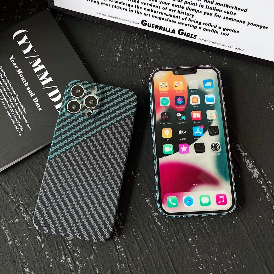 Funda rígida para teléfono iPhone 13 Pro Max 12 Pro 11+ a prueba de polvo con patrón de fibra de carbono Foto 2 de 4