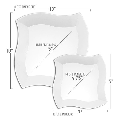 Disposable Plastic Dinnerware Set Party Package Square Wave Design Dinner Plates - Picture 49 of 57