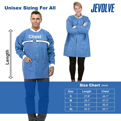 Disposable Lab Jackets SMS 45G Hip Length with Pockets, Knit Cuff, S/M/L/XL