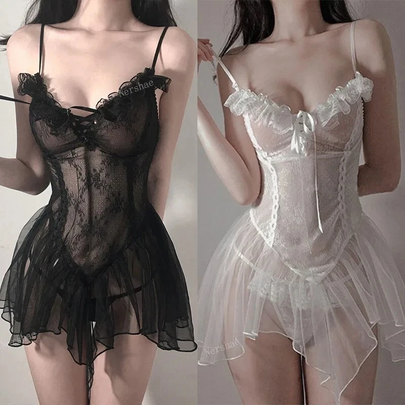 Sexy Damen Spitze Nachtkleid Negligee Dessous Unterwäsche Reizwäsche Nachtwäsche