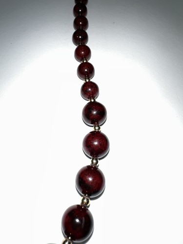Red Spotted Jasper Stone Bead Necklace Gold Tone Accent Beads 14k GF clasp Heavy - Picture 5 of 11