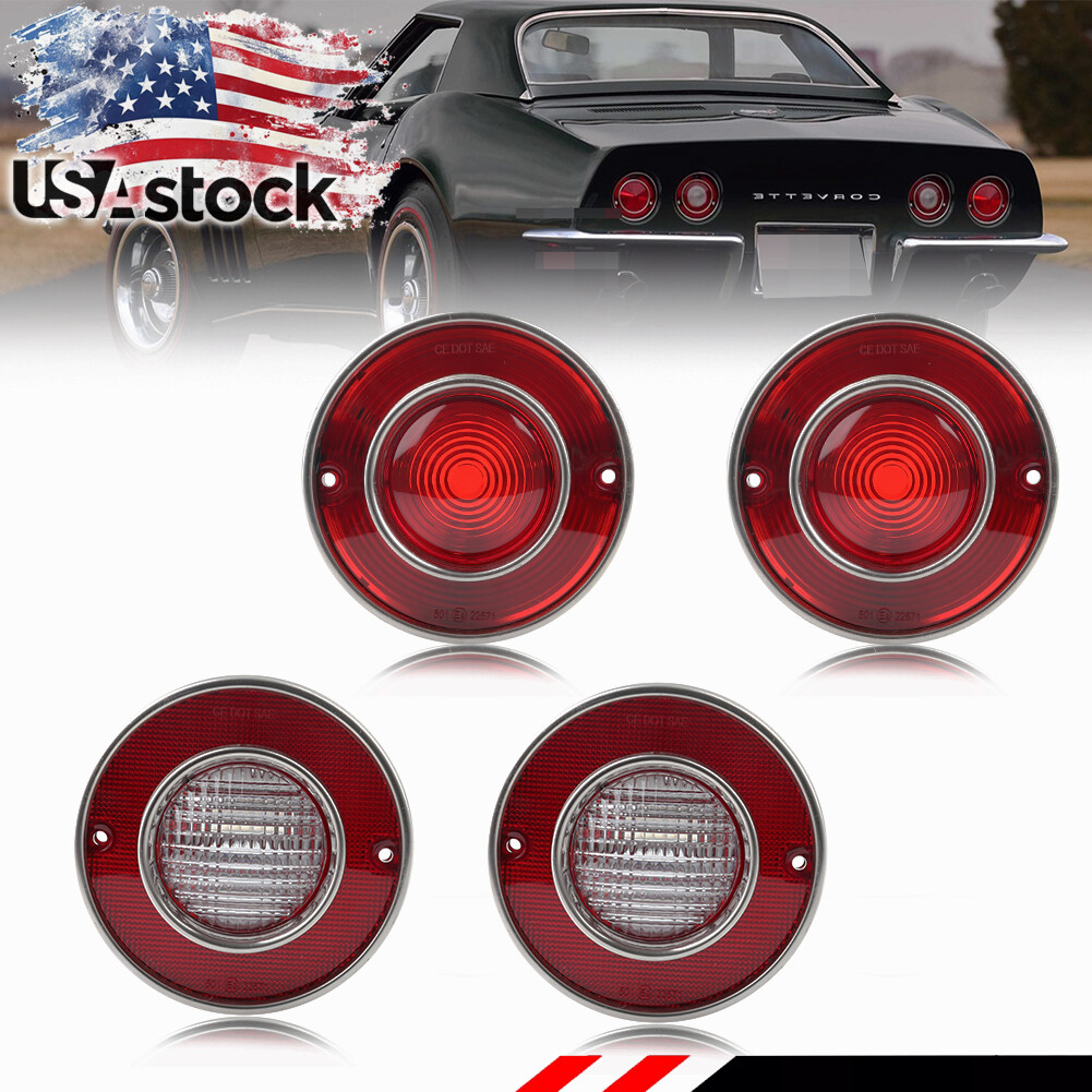4PCS Red Lens Tail Brake & Backup Lights for 1975-1979 Corvette C3