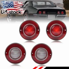 4PCS Red Lens Rear Tail Light & Brake Backup Light For 1975-1979 Corvette C3