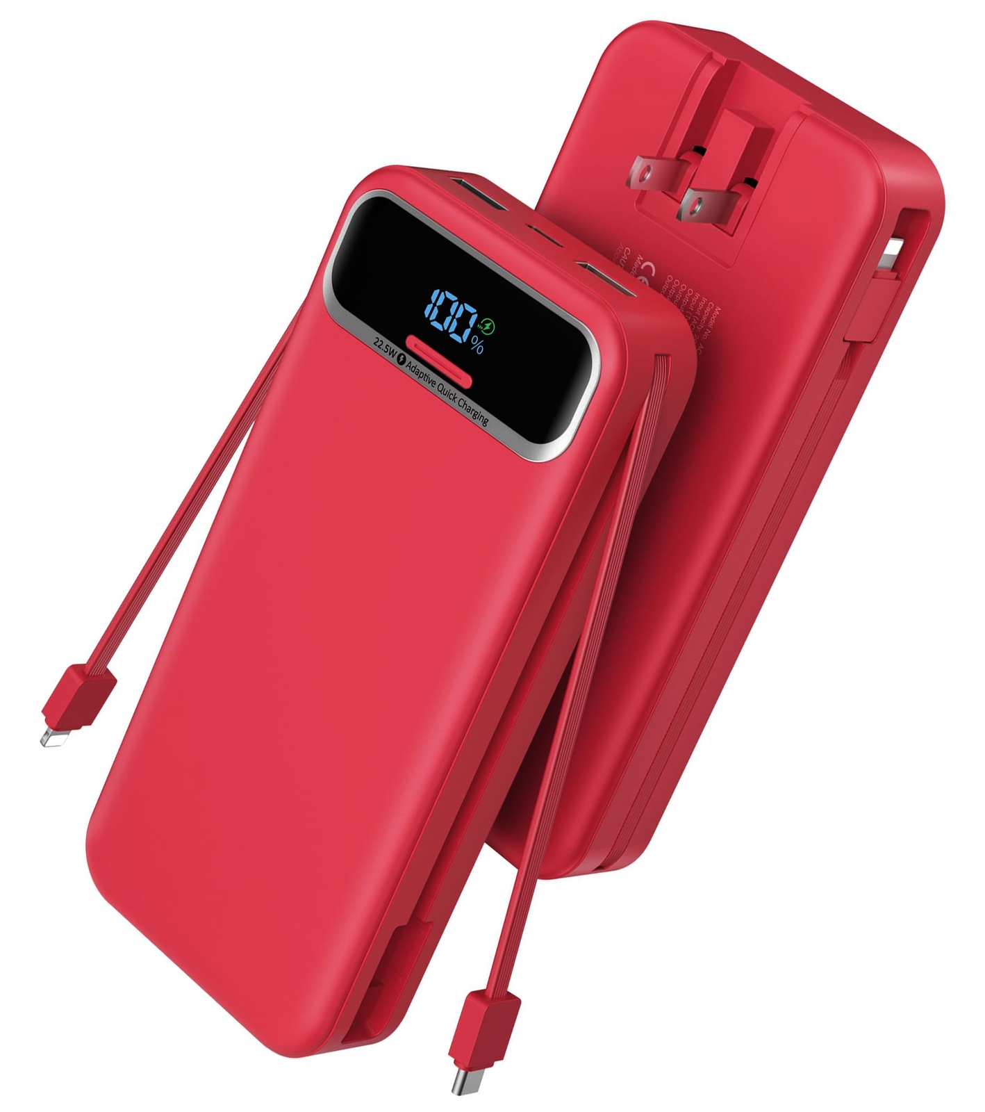 Portable Charger Power Bank with Built-in Cables, AC Plug, 20W PD & 22W SCP Fast Charging-image