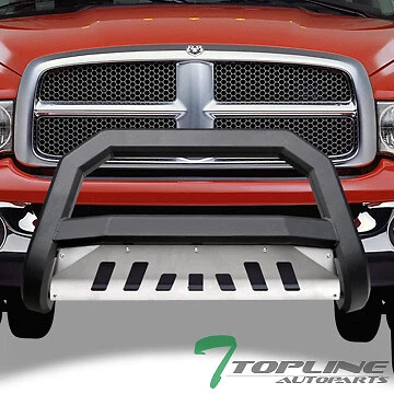 Topline For 2002-2009 Dodge Ram AVT Bull Bar Grille Guard - Matte Black/Aluminum Foto 3 de 4