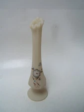 Fenton Bud Vase Satin Finish Hand Painted Flowers D Hill 8 1/2"