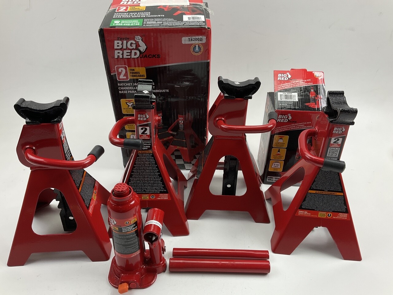 (4) Torin BIG RED 2Ton Steel Jack Stands + (1) 2Ton Bottle Jack