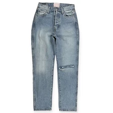 REVICE Ex Boyfriend Jeans Distressed Button Fly Butt Rip Light Blue Fade Wash 27