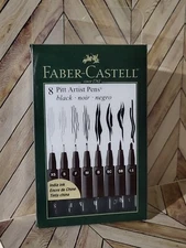Faber Castell Pitt Artist Pens - Black India Ink - 8 Piece Set - Assorted Sizes