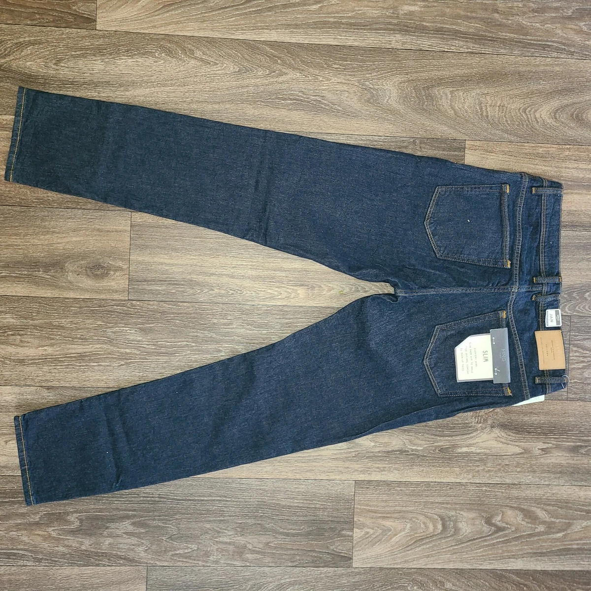 Mango Man Raw Rinse Indigo Slim Fit Stretch Denim Jeans Mens 32x32
