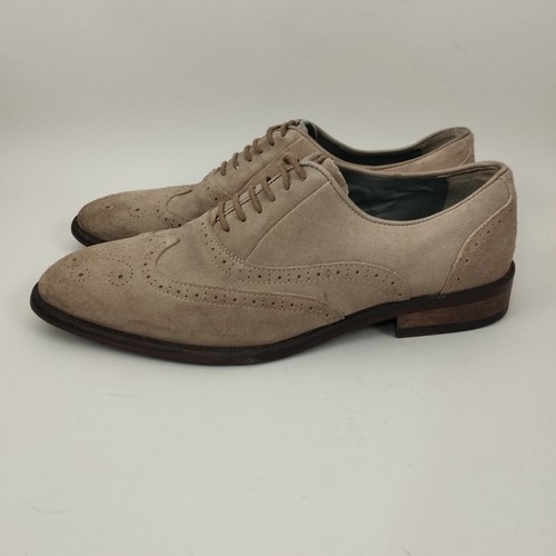 Reiss Mens Shoes Size 8 Brogues Taupe Brown Suede Leather Oxford Smart Casual - Picture 3 of 13