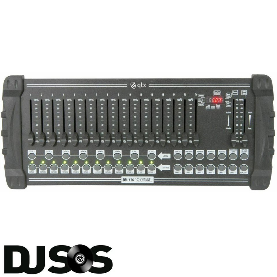 QTX DM-X16 192 Channel DMX Controller with 16 Faders LCD Display MIDI & USB Lamp - Image 2 of 3