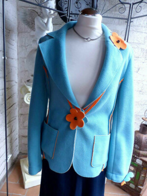 SALE!!! 3522 Boris Industries Blazer, Größe: ca. S/M Türkisgrün, Orange