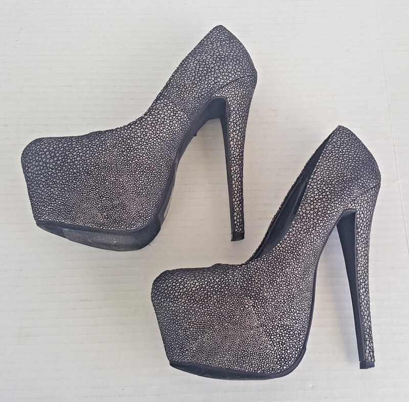 SHOE REPUBLICA LA PLATFORM HEELS Sz 10 7" *HOT* 2.5" GRAY / BLACK