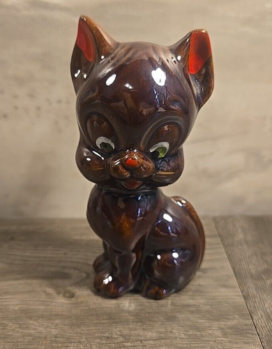Vintage Redware Ceramic Cat Kitten Figurine Hand Painted Japan