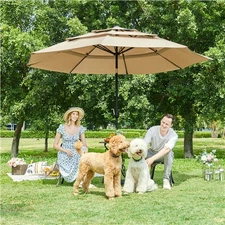 10ft Outdoor Patio Umbrella with 8 Sturdy Ribs for Yard/ Garden/ Park, Tan, Used