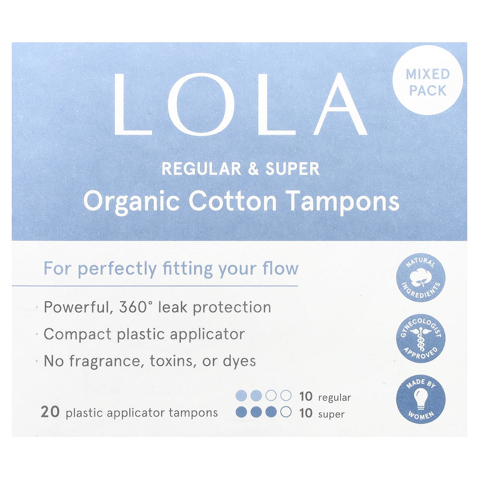 Organic Cotton Tampons with Plastic Applicators Regular - Super 20 Tampons 2990₽