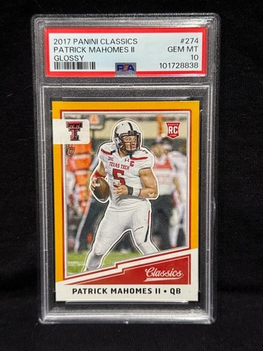 PATRICK MAHOMES CHIEFS 2017 PANINI CLASSICS GLOSSY ROOKIE #274 GEM MINT PSA 10