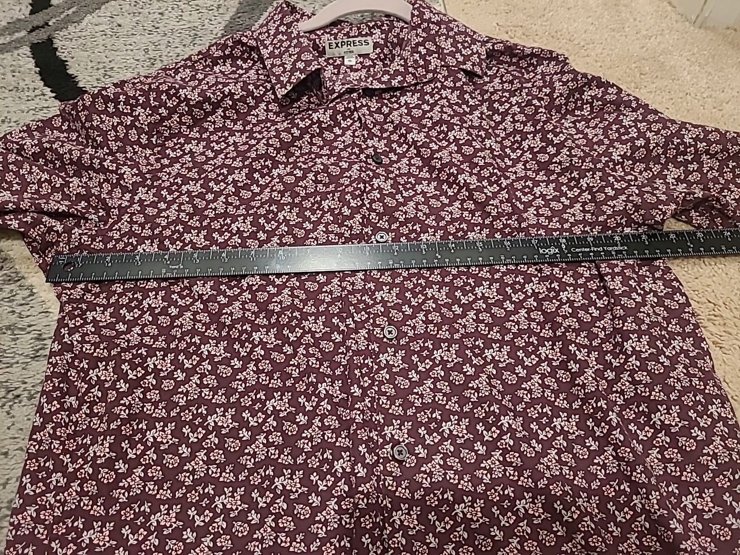 Express Womens Fitted Button Down Maroon Flowers … - image 10