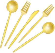 180PCS Gold Plastic Silverware, Heavy Duty Plastic Cutlery Set, Luxury Gold