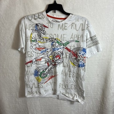 PEPE JEANS BOYS WHITE GRAPHIC PRINT SHORT SLEEVE T-SHIRT SZ 16 EUC