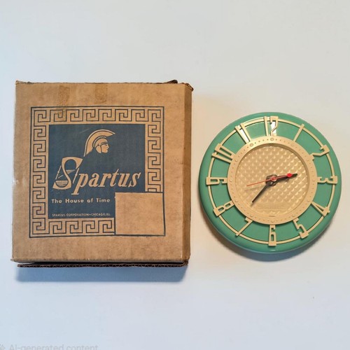 Vintage 1960s Spartus Electric Wall Clock MCM Turquoise w/ Box Parts Repair